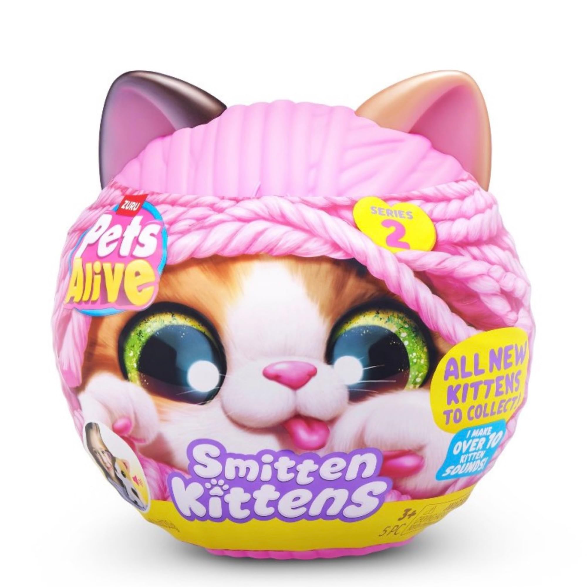 Pets Alive ZURU Smitten Kittens Series 2, Mystery Surprise Ball, Makes Over 10 Kitten Sounds, Glowing Eyes, Collectible Plush