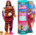 Barbie Jungle Series Cutie Reveal Doll, Doll with Plush Tiger Costume, 10 Surprises and Colour Changing, Child Toy, From 3 years, HKP99