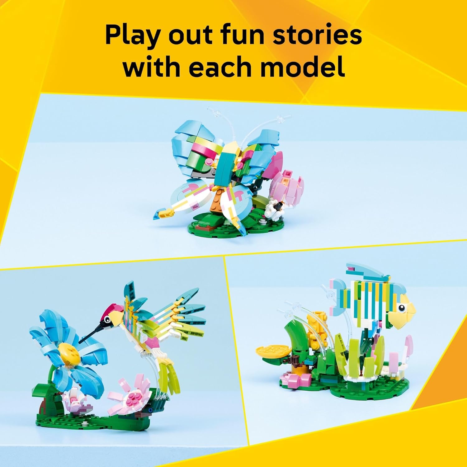 LEGO Creator 3 in1 Wild Animals: Colorful Hummingbird Building Toy for Girls, Boys, &amp; Kids, Ages 8+ - Build a Bird, Butterfly, or Tropical Fish - Gift Idea for Birthdays - 31384