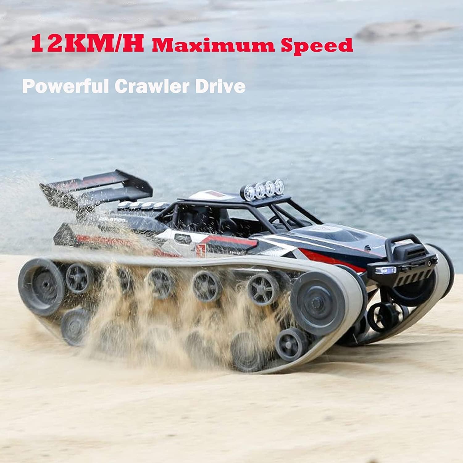 GoolRC RC Tank Car, 1/12 Scale 2.4GHz Remote Control Tank, 360?Rotating Off-Road RC Crawler Military Vehicle with Rechargeable Battery Gifts for Adults Teens (Red)
