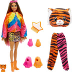 Barbie Jungle Series Cutie Reveal Doll, Doll with Plush Tiger Costume, 10 Surprises and Colour Changing, Child Toy, From 3 years, HKP99