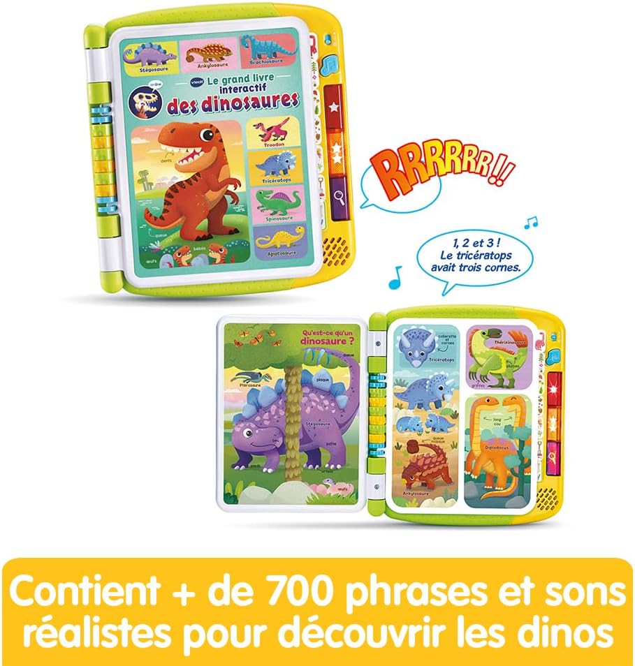 VTech - The Big Interactive Dinosaur Book, Magic Sound, Children's Touch Book, Educational Toy Dinosaur, 14 Illustrated and Interactive Pages, Gift for Children from 3 Years Old