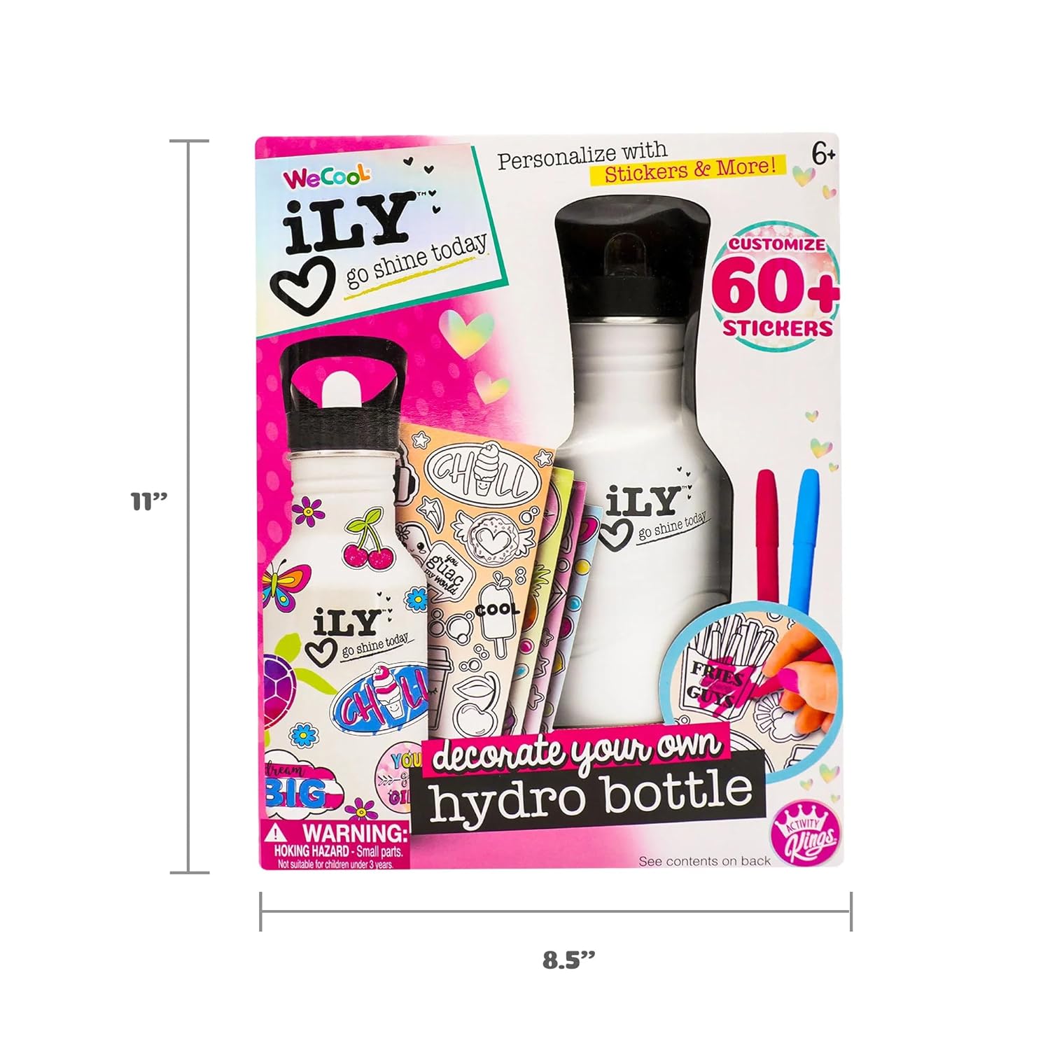 iLY ACTIVITY KINGS Insulated Hydro Water Bottle With Straw For Girls &amp; Boys | Eco-Friendly, BPA Free | Dishwasher Safe | (2 Markers, 60 Stickers, Kids 6+)