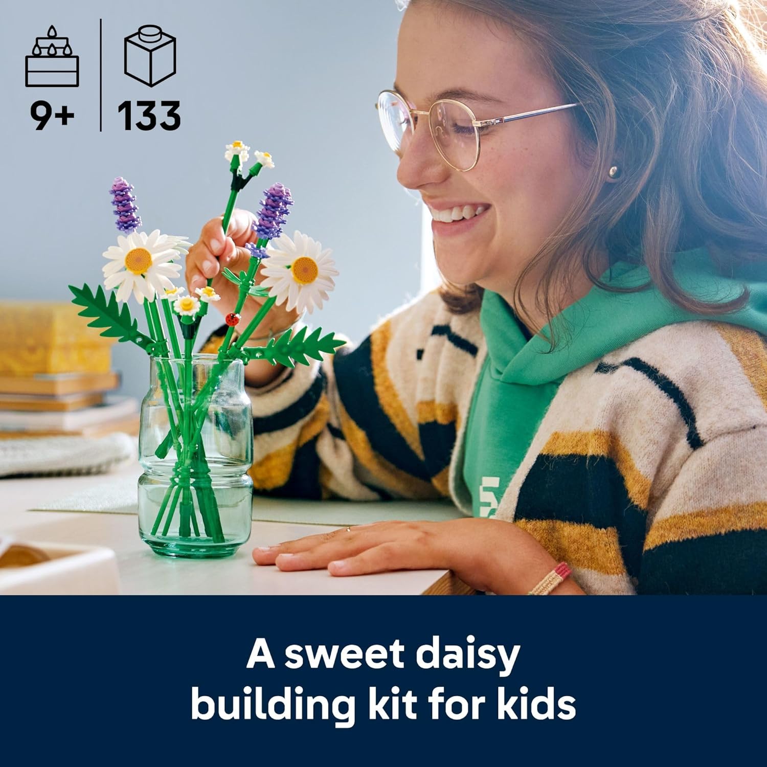 LEGO Botanicals Daisies Building Toy - Artificial Flowers Crafting Kit for Girls &amp; Boys, Ages 9+ - Gift for Easter Baskets - Kids Room Decor for Book Shelf or Desk - 11508