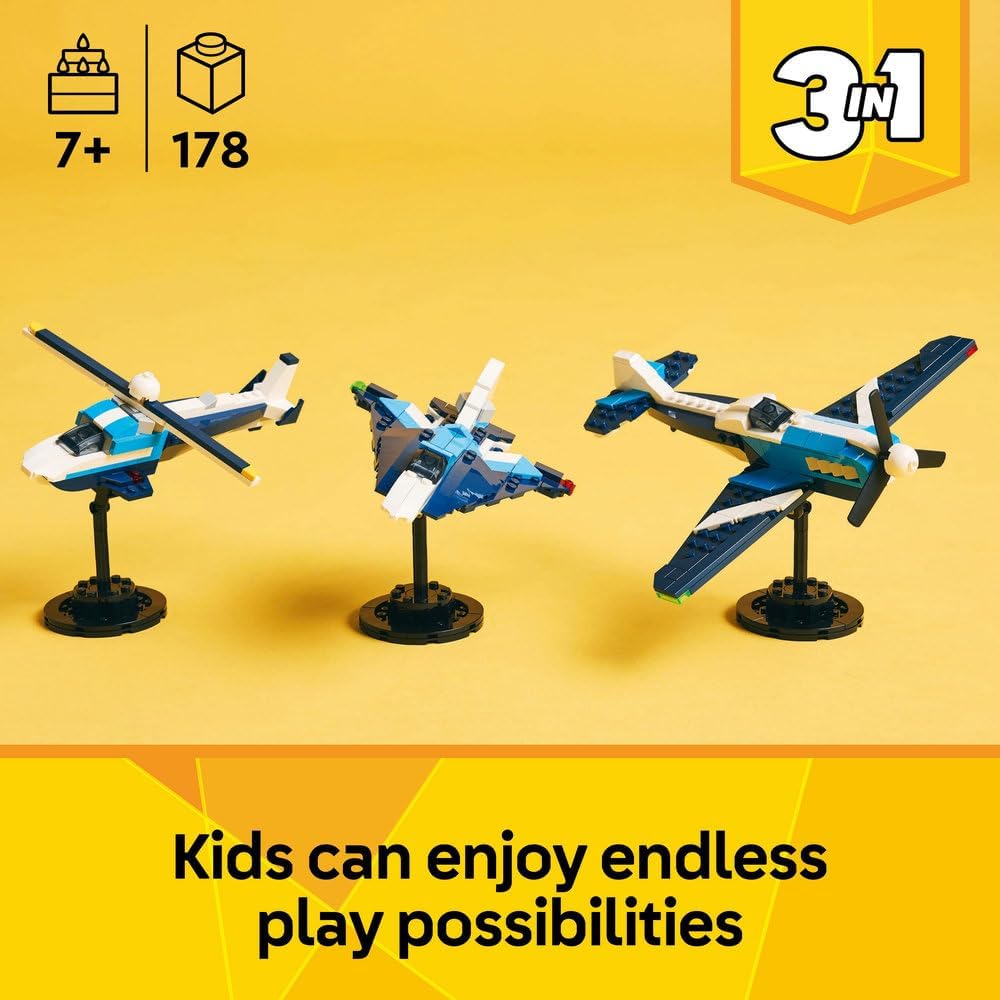 LEGO Creator 3in1 Aircraft: Race Plane Toy - Transforms into a Jet or Helicopter Model - Vehicle Building Set for 7+ Year Old Boys &amp; Girls - Fun Birthday Gift Idea - 31160