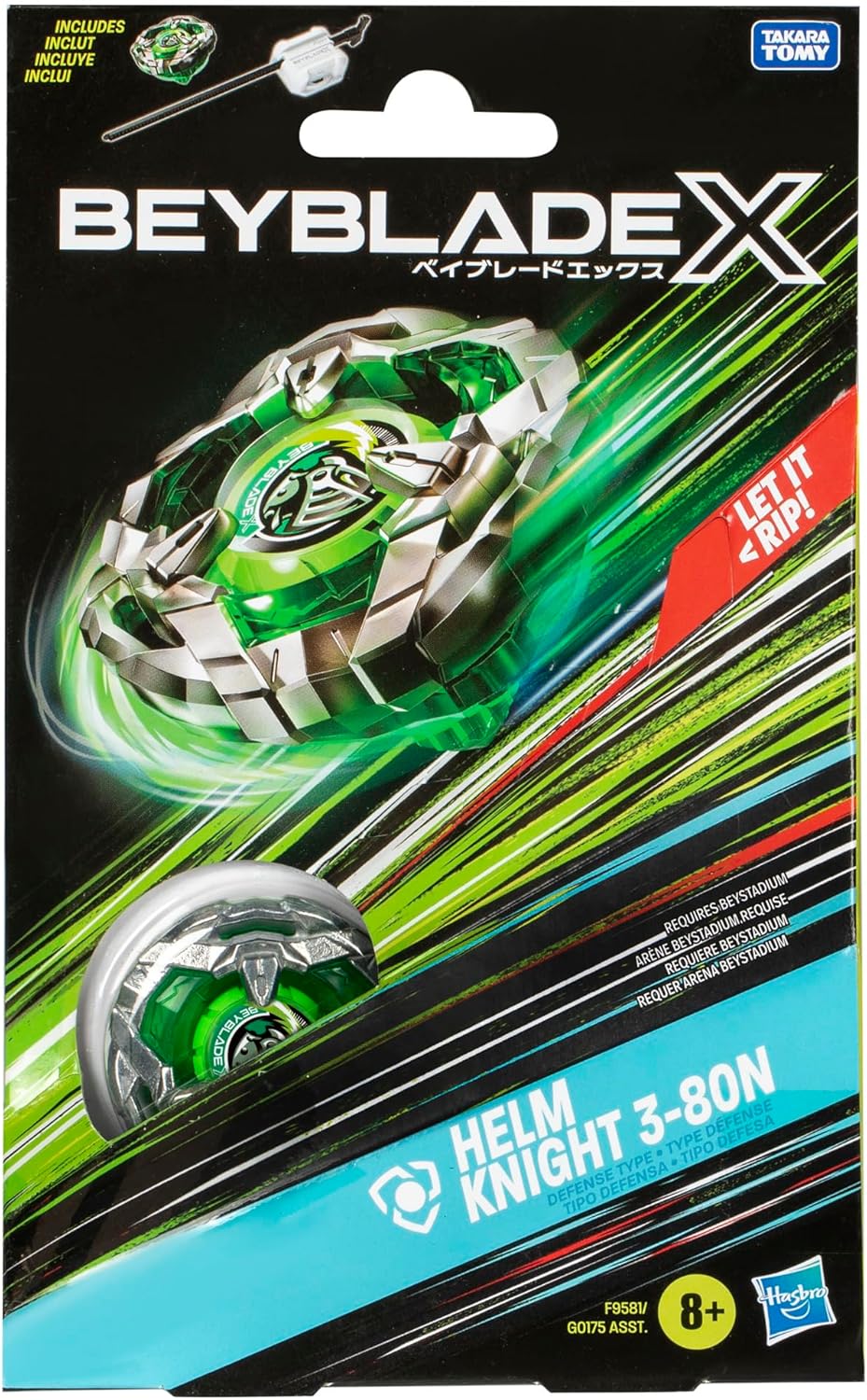 Beyblade X Helm Knight 3-80N Starter Pack Set with Defense Type Right-Spinning Top and Launcher; Battling Top Toys for 8 Year Old Boys and Girls