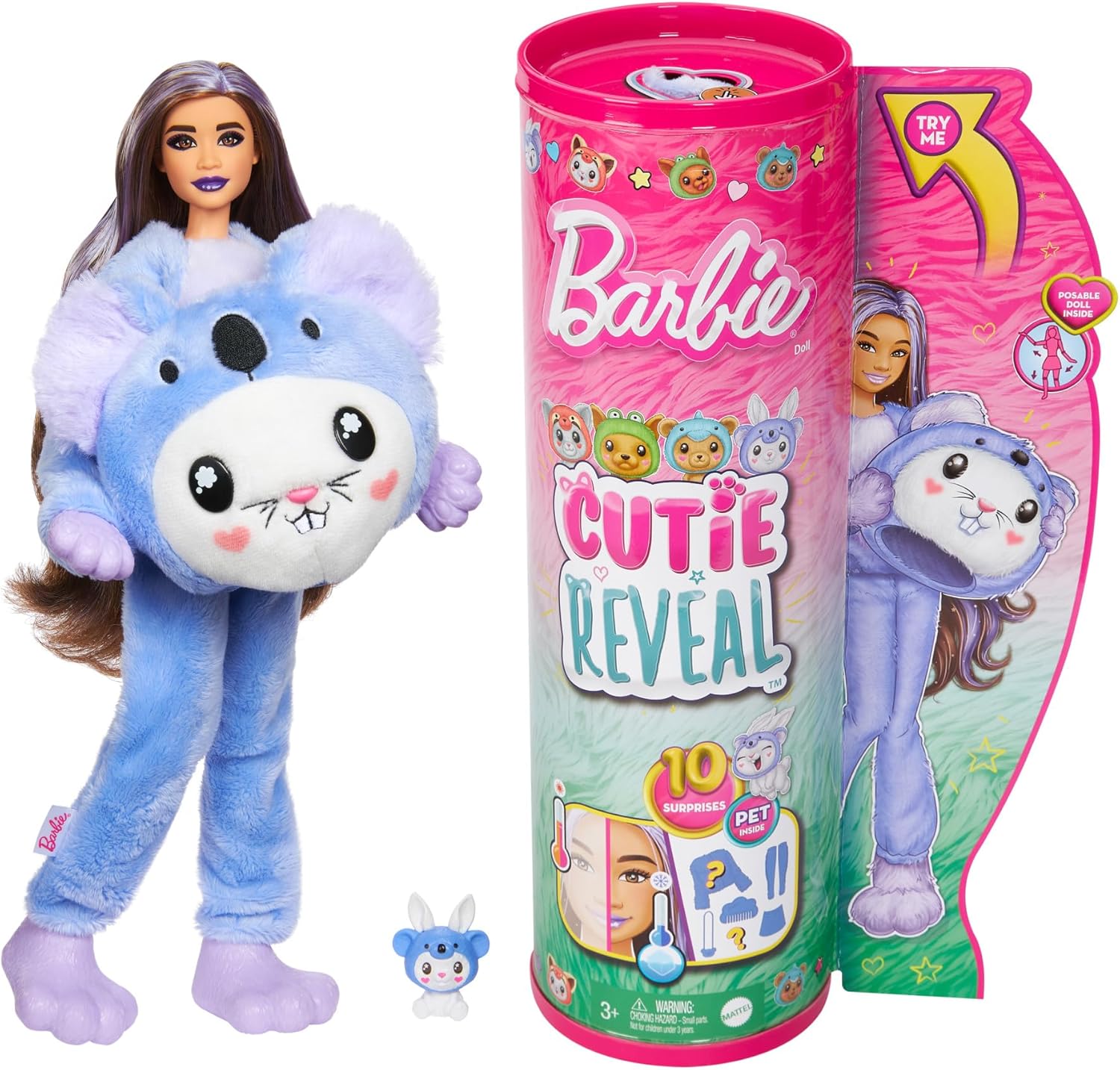 Barbie Cutie Reveal Doll &amp; Accessories with Animal Costume &amp; 10 Surprises Including Color Change, Bunny as a Koala in Costume-Themed Series