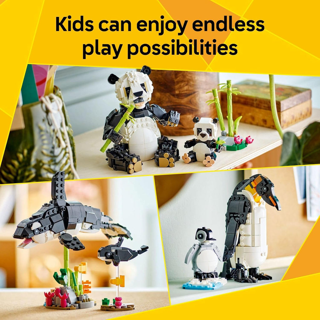 LEGO Creator 3 in 1 Wild Animals Panda Family - Building Toy Kit for Kids with 3 Building Options, Panda, Penguin, or Orca - 8 Year Old Girl &amp; Boy Birthday Gifts - 31165