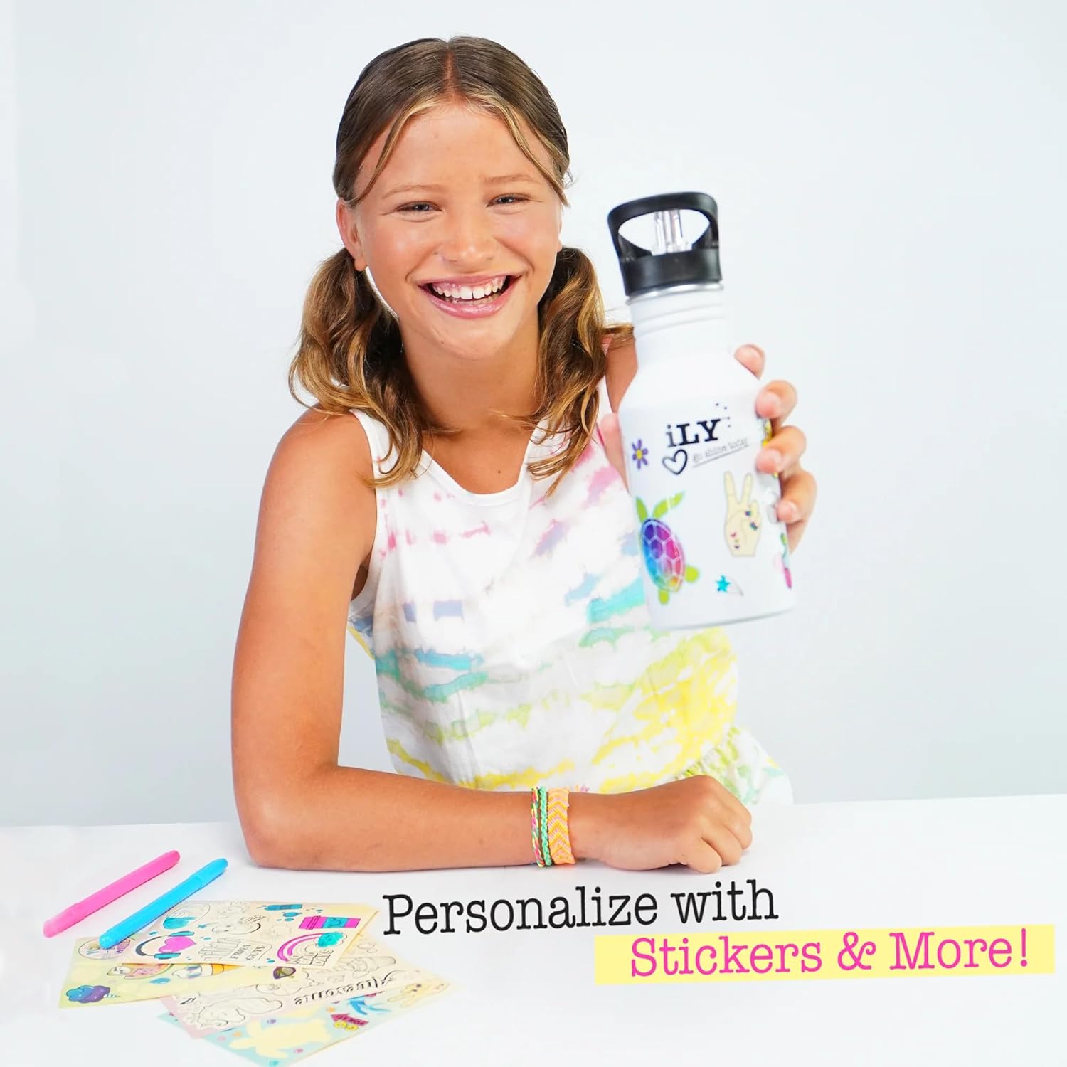 iLY ACTIVITY KINGS Insulated Hydro Water Bottle With Straw For Girls &amp; Boys | Eco-Friendly, BPA Free | Dishwasher Safe | (2 Markers, 60 Stickers, Kids 6+)