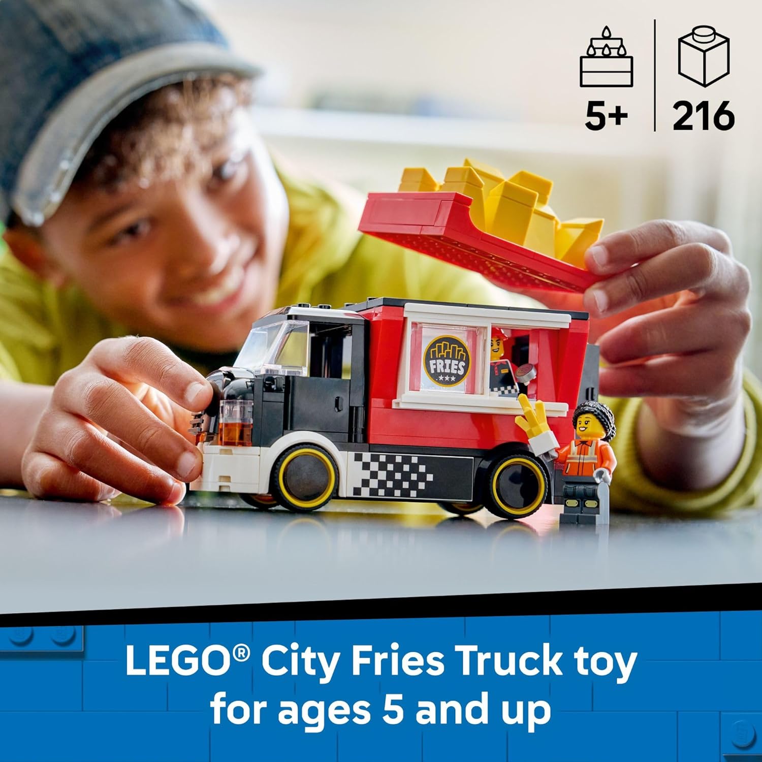 LEGO City Fries Food Truck Building Toy for Kids - Pretend Play Truck Toy for Boys &amp; Girls, Ages 5+ - Mobile Restaurant Playset W/2 Minifigures &amp; Detachable Kiosk - Gift Idea for Birthdays - 60488