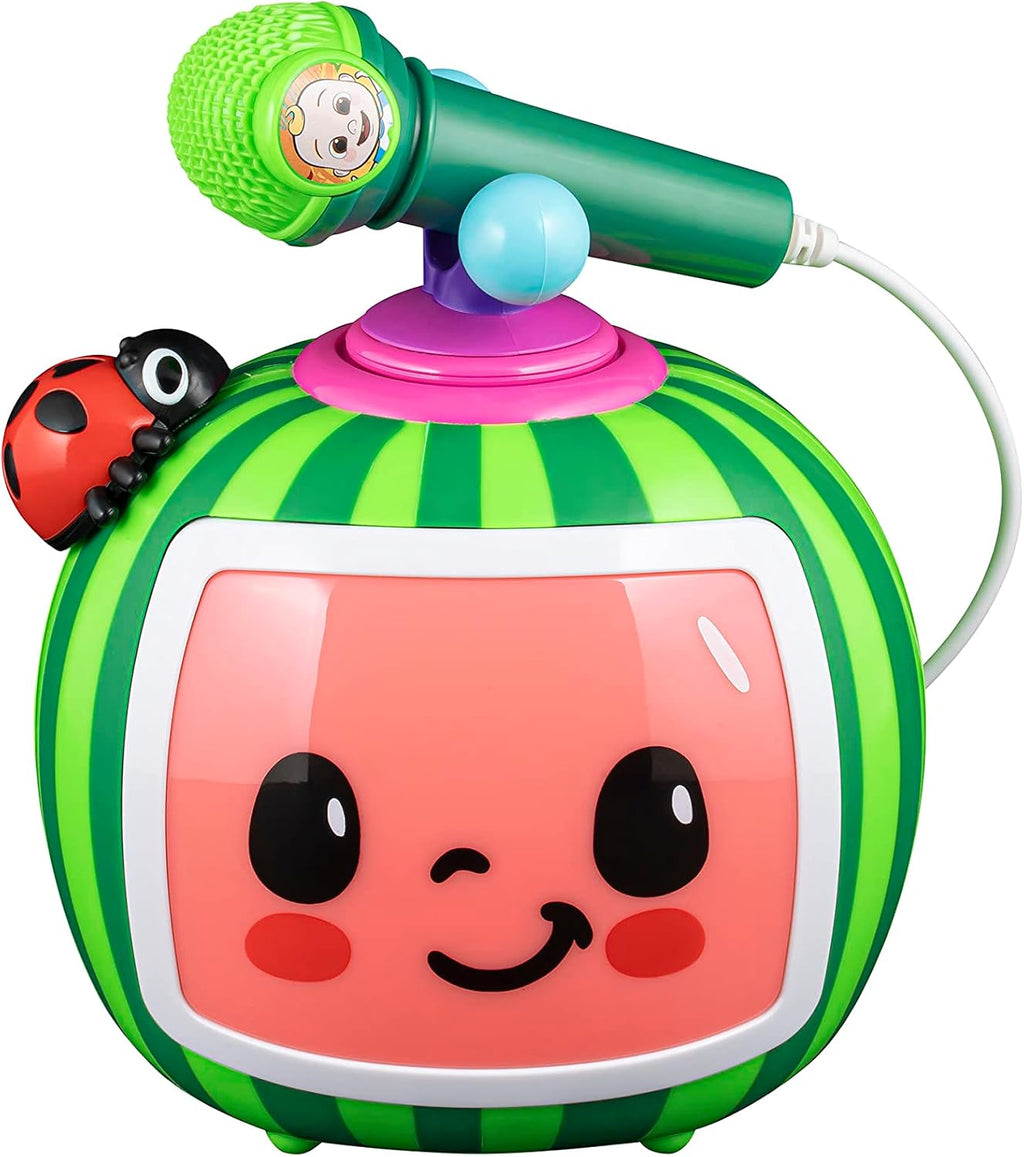 eKids Cocomelon Toy Karaoke Machine for Kids with Microphone and Musical Activators, Includes Night Light with Sleep Sounds and Lullabies for Toddlers, Green