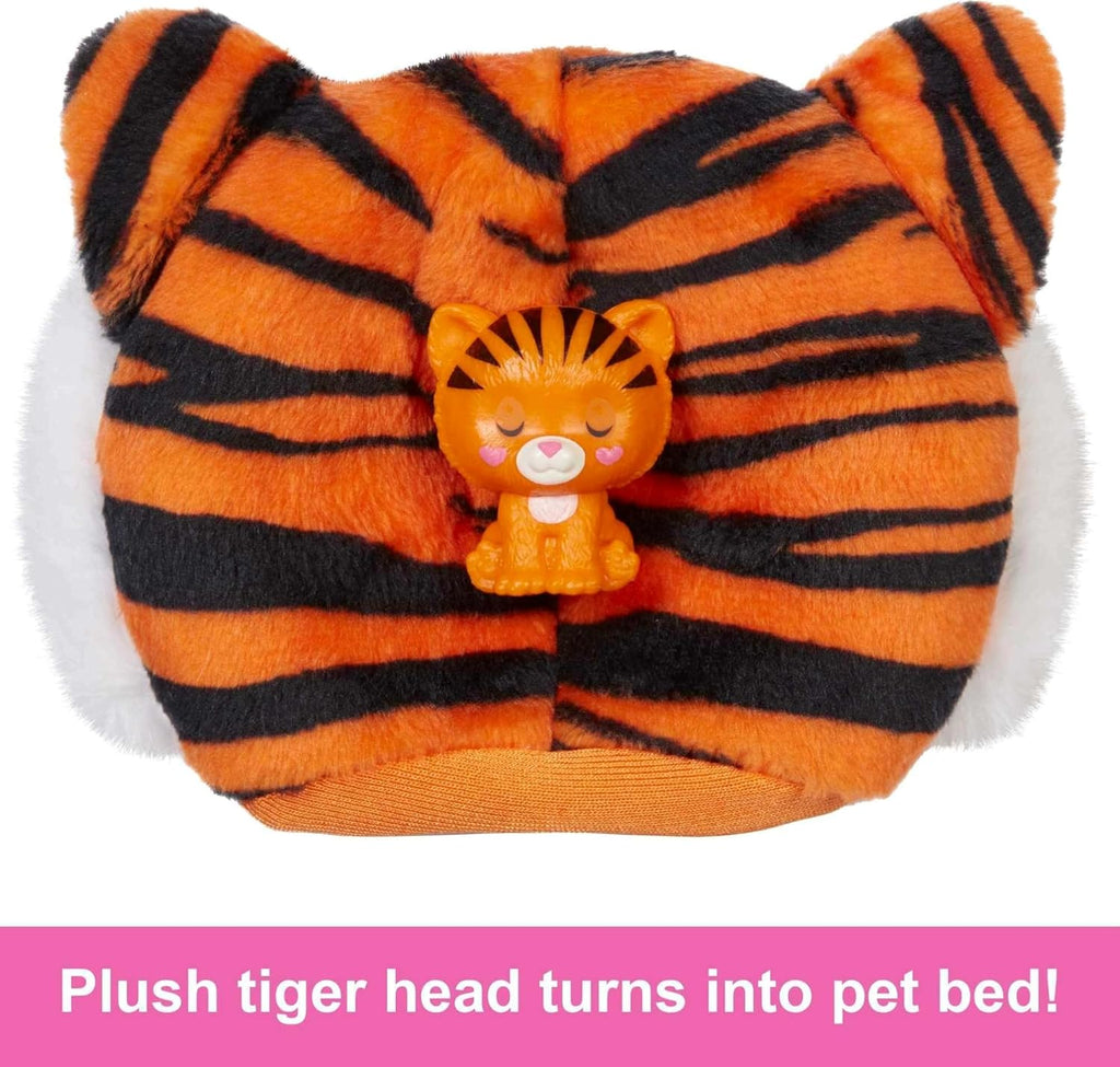 Barbie Jungle Series Cutie Reveal Doll, Doll with Plush Tiger Costume, 10 Surprises and Colour Changing, Child Toy, From 3 years, HKP99