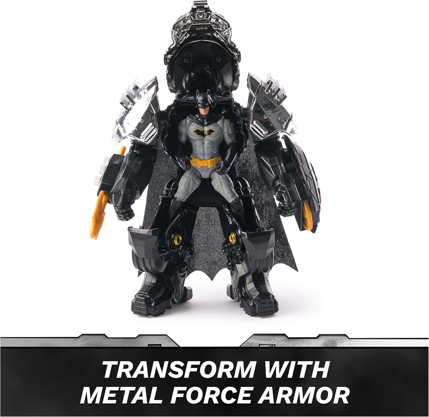 DC Comics, Metal Force Batman Action Figure, 6-Inch with 4-Inch Mini Figure, Built-in Blaster and Armor Suit, Super Hero Kids Toys for Boys and Girls Ages 4 and Up