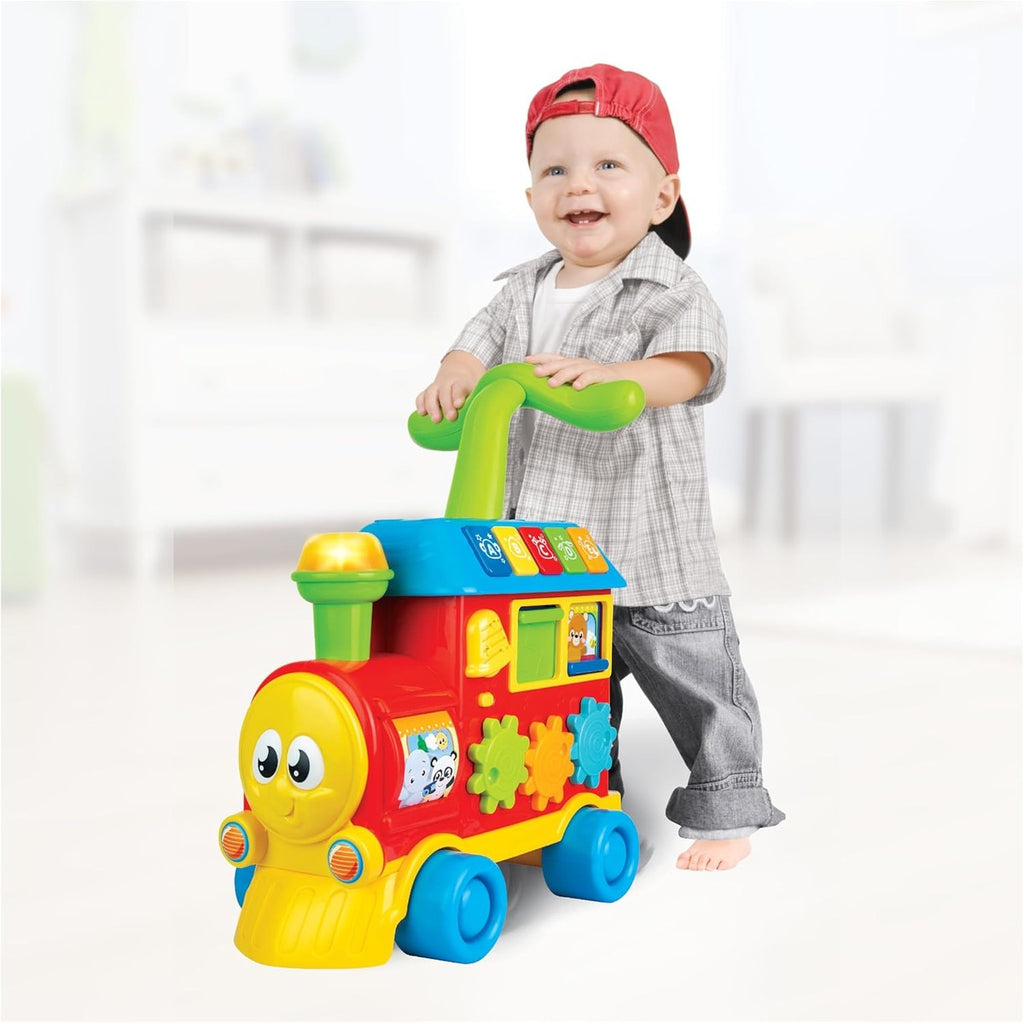 Winfun Walker Ride-On Learning Train | 3‑in‑1 Grow-With-Me Train - Sit‑Play, Push Walker & Ride-On with Learning Buttons, Light-Up Engine, Gears & Sound Effects