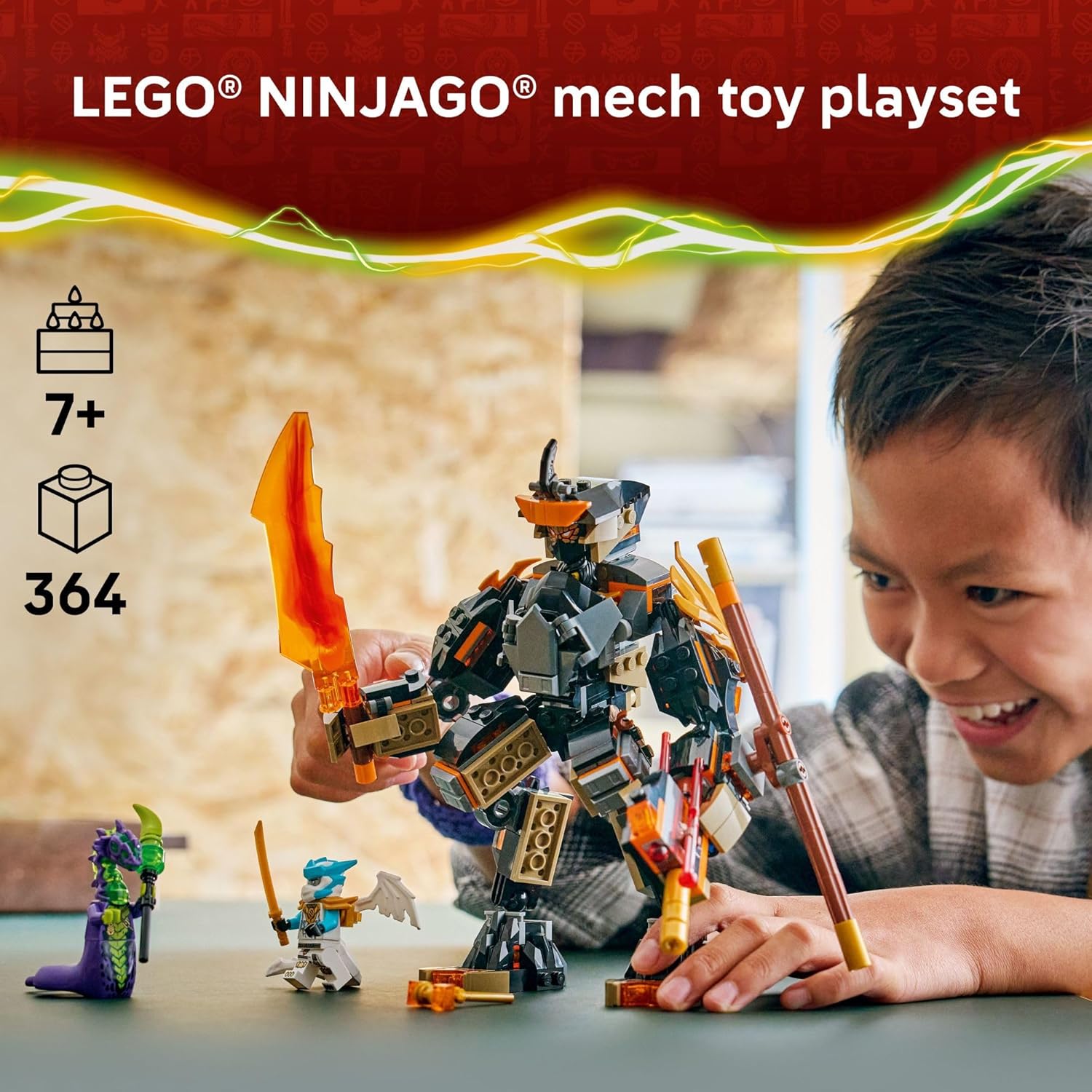 LEGO NINJAGO Cole’s Mission Mech &amp; Dragon Zane Building Toy for Boys, Girls &amp; Kids, Ages 7+ - Poseable Mech W/Cole, Acid Monster, &amp; Zane Minifigures for Pretend Play - Gift Idea for Birthdays - 71854