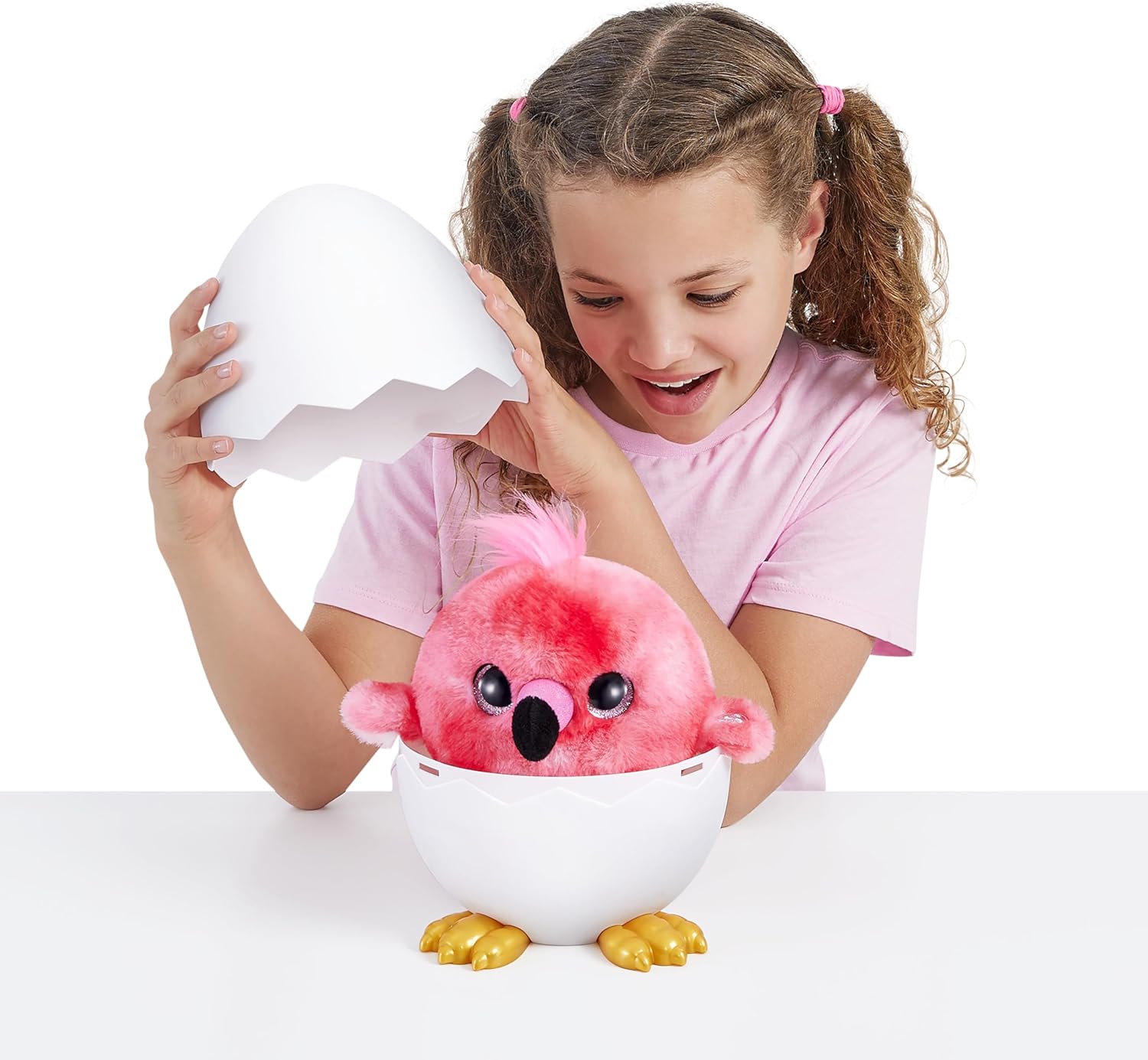 Pets Alive Chirpy Birds (Flamingo) by ZURU, Electronic Pet That Speaks, Giant Surprise Egg, Stickers, Comb, Fluffy Clay, Bird Animal Plush for Girls