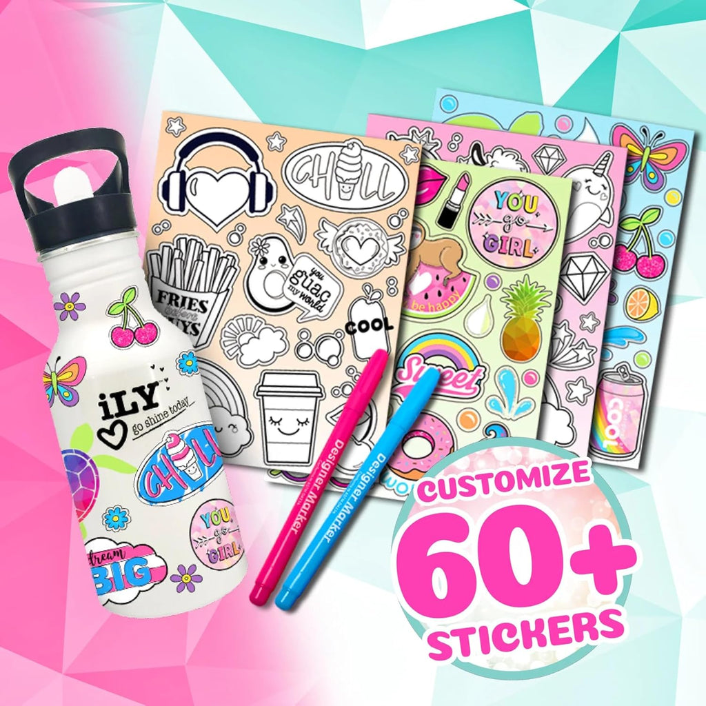 iLY ACTIVITY KINGS Insulated Hydro Water Bottle With Straw For Girls &amp; Boys | Eco-Friendly, BPA Free | Dishwasher Safe | (2 Markers, 60 Stickers, Kids 6+)