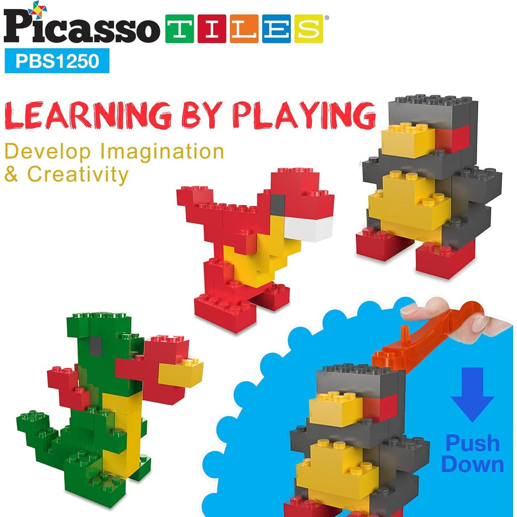 PicassoTiles 1250 PCs Educational Building Block Tiles Set Creative Shapes to Enhance Imaginative Play Unique Set to Characters and Numbers Learning STEM Toys Washable for Learning Education Ages 3+