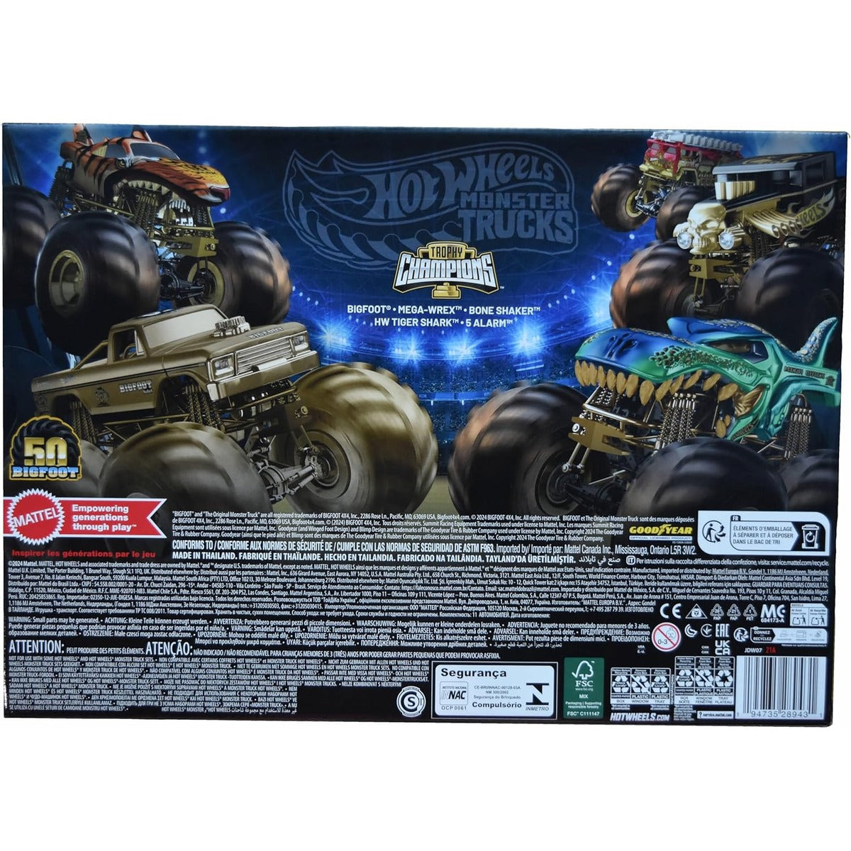 Hot Wheels Monster Trucks Trophy Champions Bigfoot Exclusive Gold Set