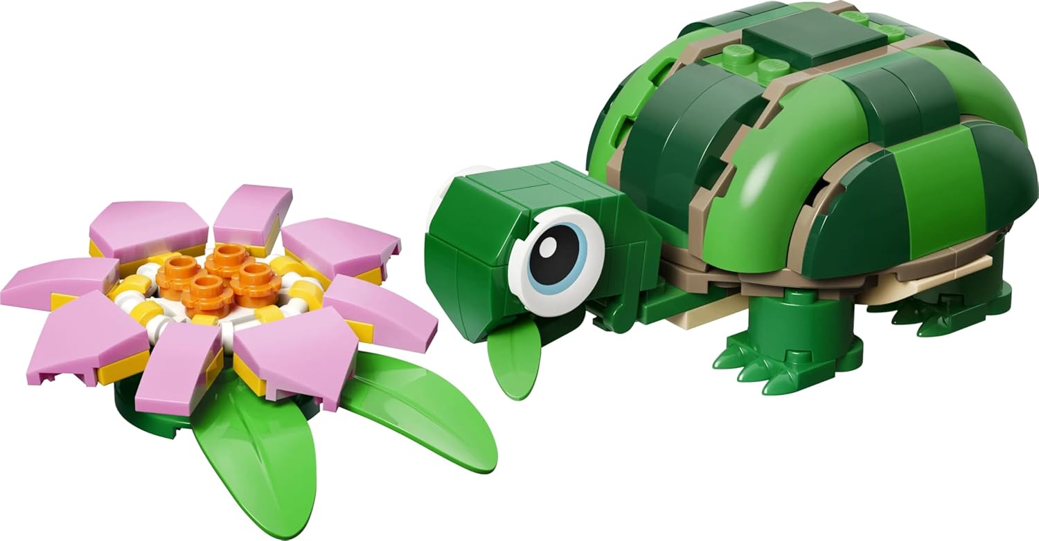 LEGO® Creator 3 in 1 Turtle with a Water Lily Flower 31377 Animal Toy - Building Set with 3 Build Options, Turtle, Chameleon or Frog - Animal Figures for Kids Aged 7+ - Toy for Girls and Boys