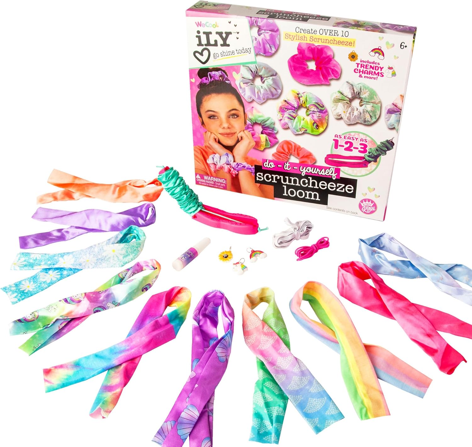 WeCool ILY Activity Kings Scruncheeze DIY Scrunchie Making Kit - Unicorn Theme, Modern Style, Sewing Craft Kit for Teens &amp; Adults, Non-Foldable
