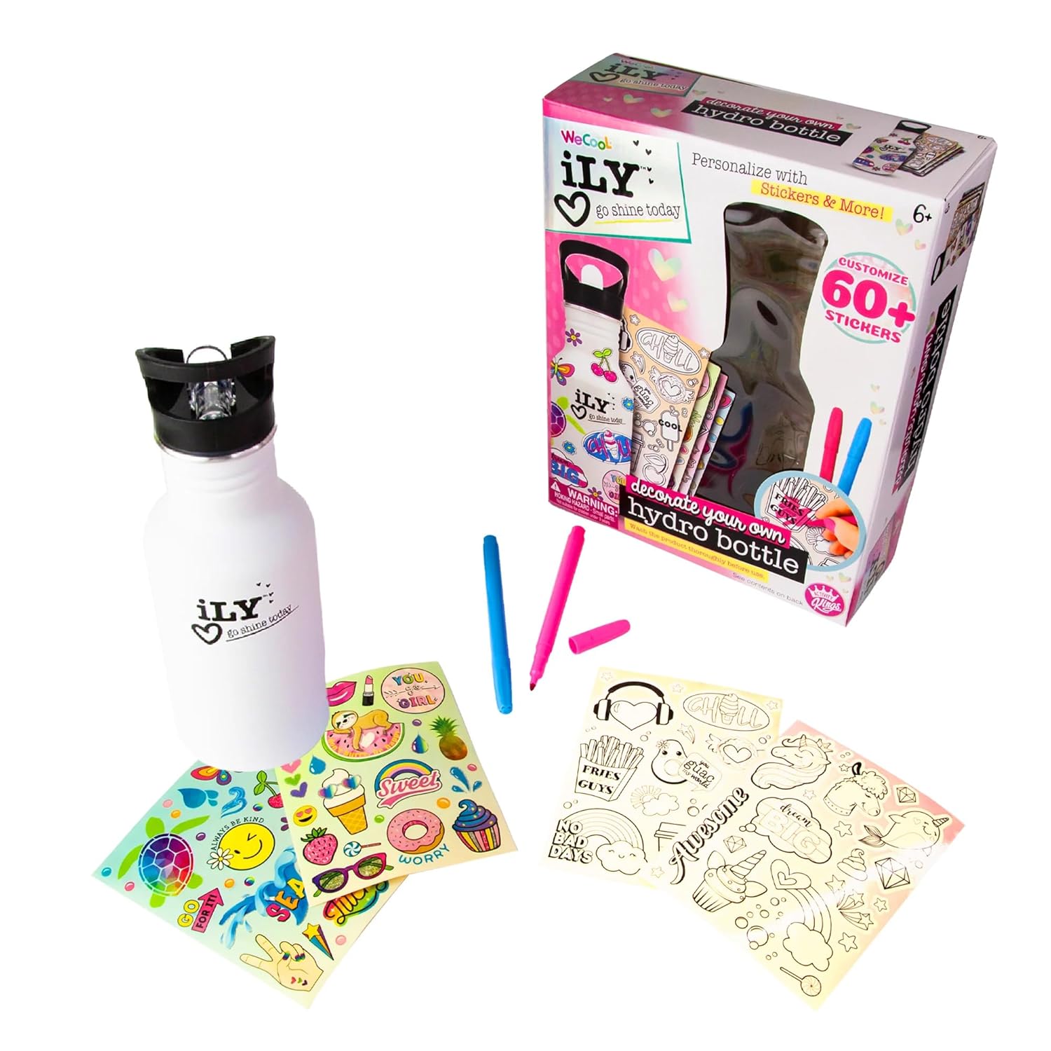 iLY ACTIVITY KINGS Insulated Hydro Water Bottle With Straw For Girls &amp; Boys | Eco-Friendly, BPA Free | Dishwasher Safe | (2 Markers, 60 Stickers, Kids 6+)