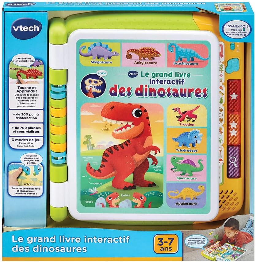 VTech - The Big Interactive Dinosaur Book, Magic Sound, Children's Touch Book, Educational Toy Dinosaur, 14 Illustrated and Interactive Pages, Gift for Children from 3 Years Old