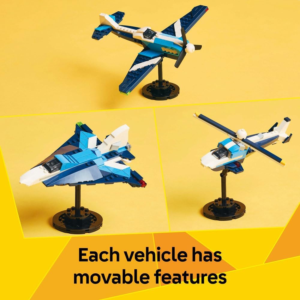 LEGO Creator 3in1 Aircraft: Race Plane Toy - Transforms into a Jet or Helicopter Model - Vehicle Building Set for 7+ Year Old Boys &amp; Girls - Fun Birthday Gift Idea - 31160
