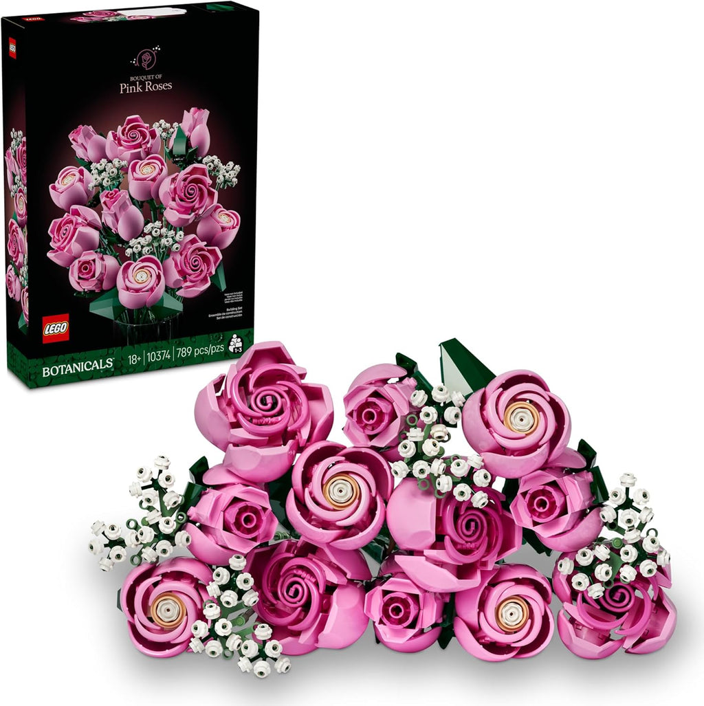 LEGO Botanicals Bouquet of Pink Roses Artificial Flowers - Building Blocks for Adults, Ages 18+ - Gifts for Birthdays for Her - Flowers for Home Office, Shelf or Room Decor - 10374