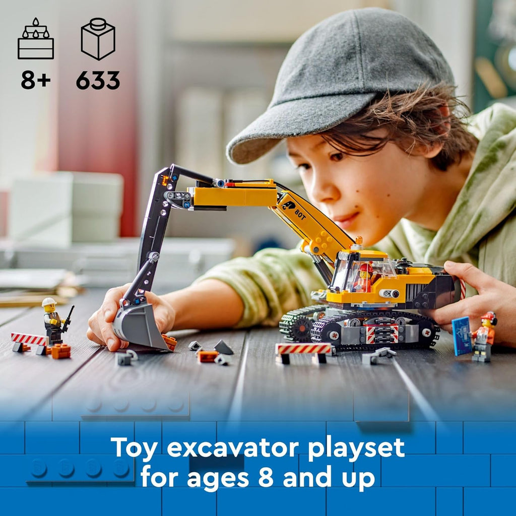 LEGO City Yellow Construction Excavator Toy Digger for Boys and Girls Ages 8 and Up, 3 Construction Worker Minifigures Included for Fun Pretend Play, Birthday for Kids, 60420