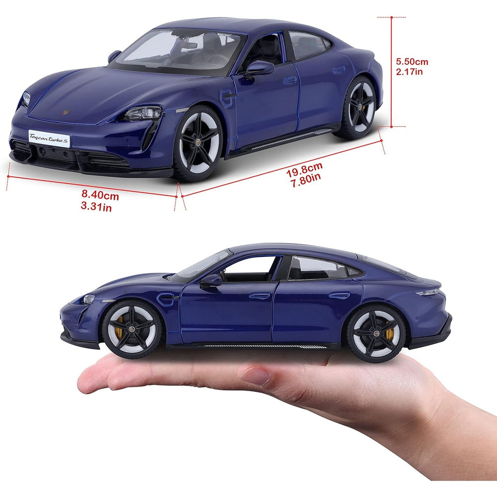 Bburago -18-21098B Porsche Taycan Turbo S in Blue in 1/24 Scale (18-21098B), Unisex, Children, Colour