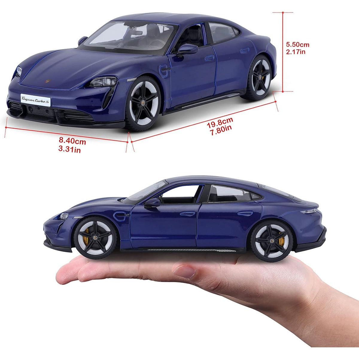 Bburago -18-21098B Porsche Taycan Turbo S in Blue in 1/24 Scale (18-21098B), Unisex, Children, Colour