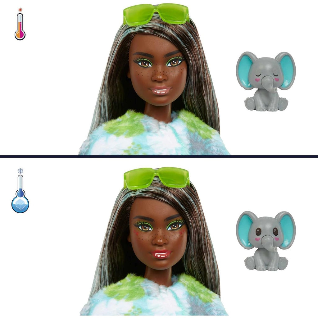 Barbie Cutie Reveal Fashion Doll, Jungle Series Elephant Plush Costume, 10 Surprises Including Mini Pet & Color Change