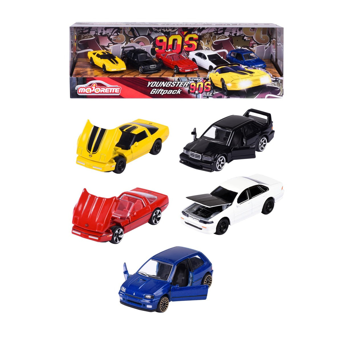 Majorette - Pack of 5 Metal Cars Young '90", Scale 1:64, 7.5 cm, Classic Edition 90s, from 3 Years (212052021) THE 90'S