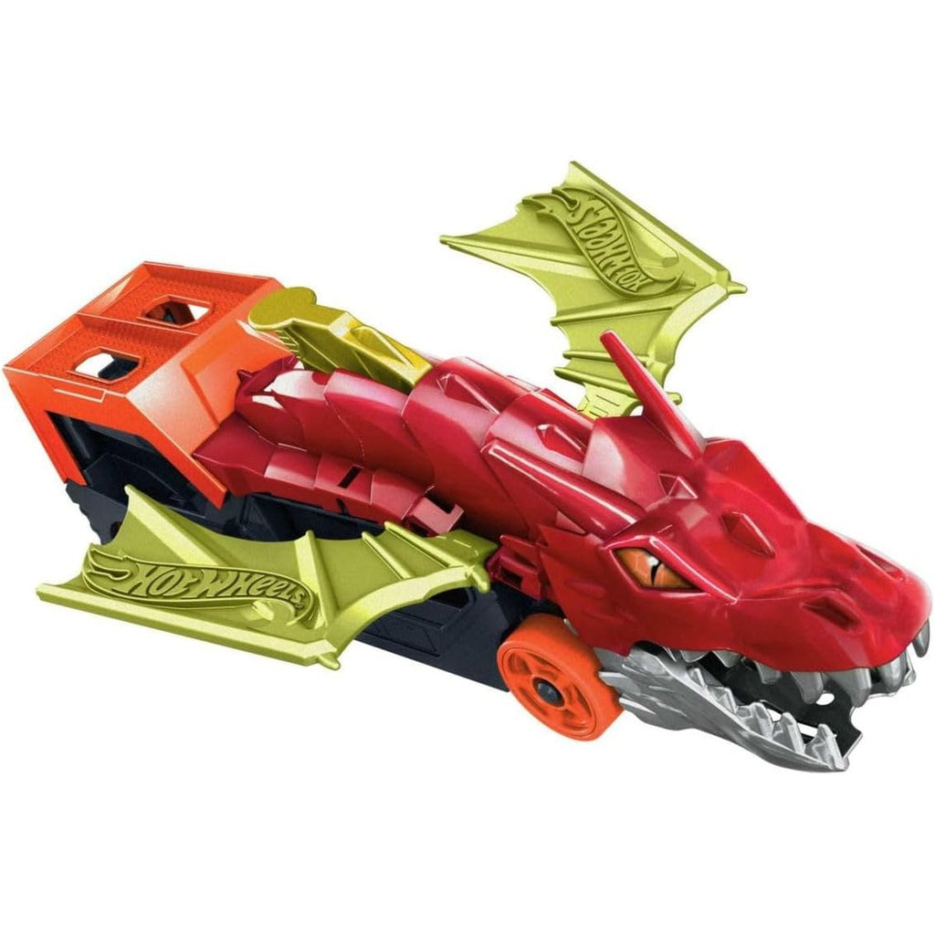Hot Wheels City Toy Car Track Set, Dragon Launch Transporter &amp; 1:64 Scale Car, Launch Vehicles from Creature's Mouth, Stores up to 5 Vehicles