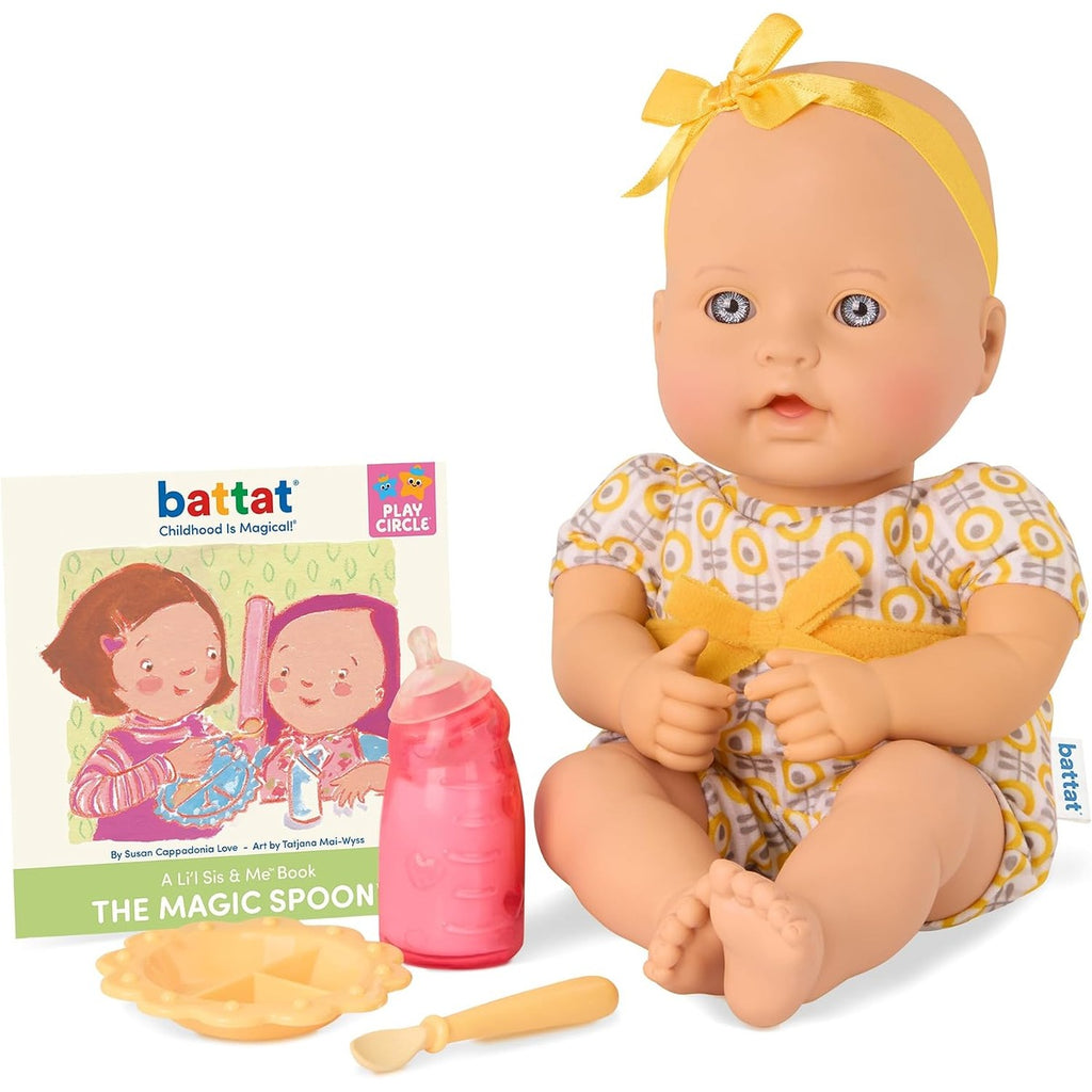 Baby Maziuna Feed & Giggle Playtime 12 Inches Doll Set, Sound Feature, Removable Outfit, Highchair, Utensils, Bottle, 8