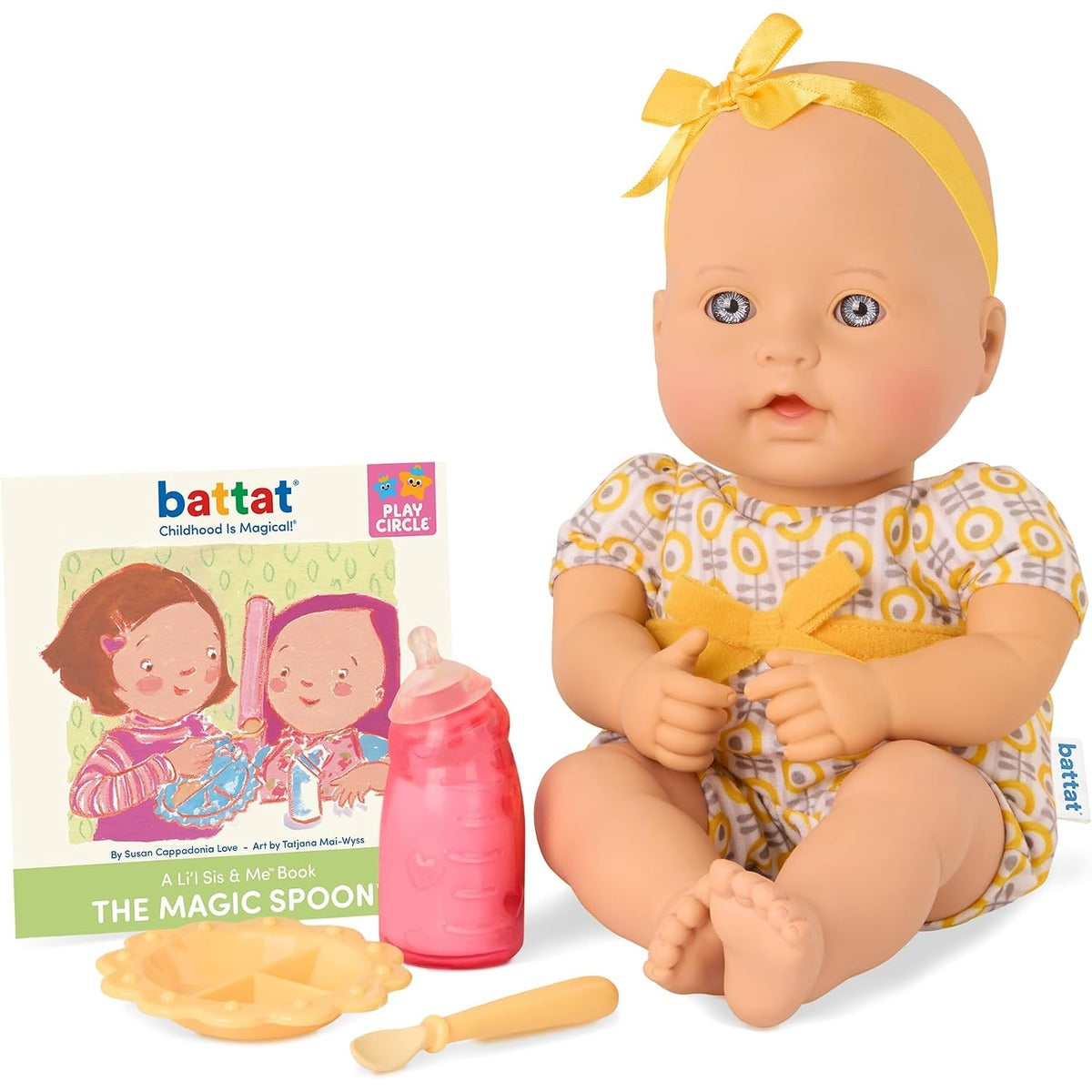 Baby Maziuna Feed & Giggle Playtime 12 Inches Doll Set, Sound Feature, Removable Outfit, Highchair, Utensils, Bottle, 8