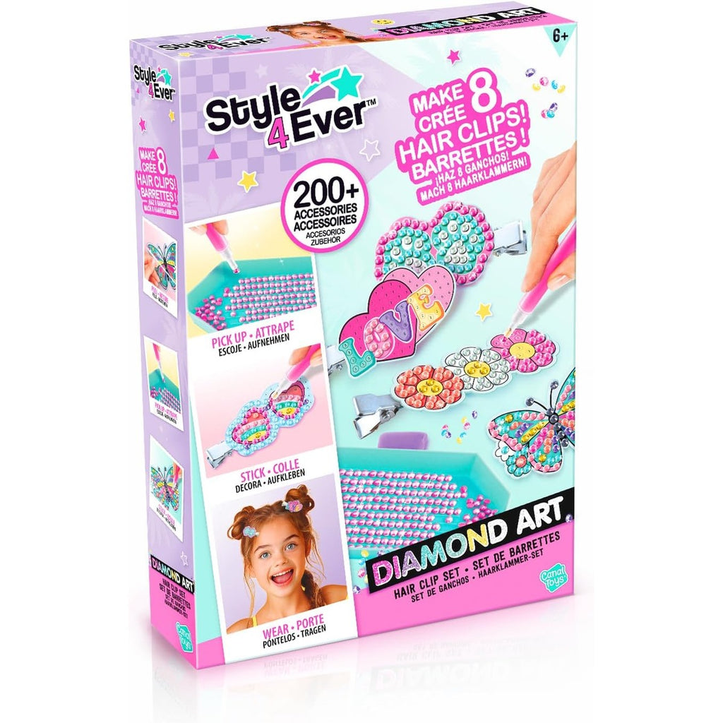 Canal Toys Style 4 Ever - Diamond Art Hair Clips - Creative Kit for Children 6 Years + - 8 Hair Clips to Customise with Rhinestones, Pen and Wax - Fashion and Craft Gift Idea - OFG334