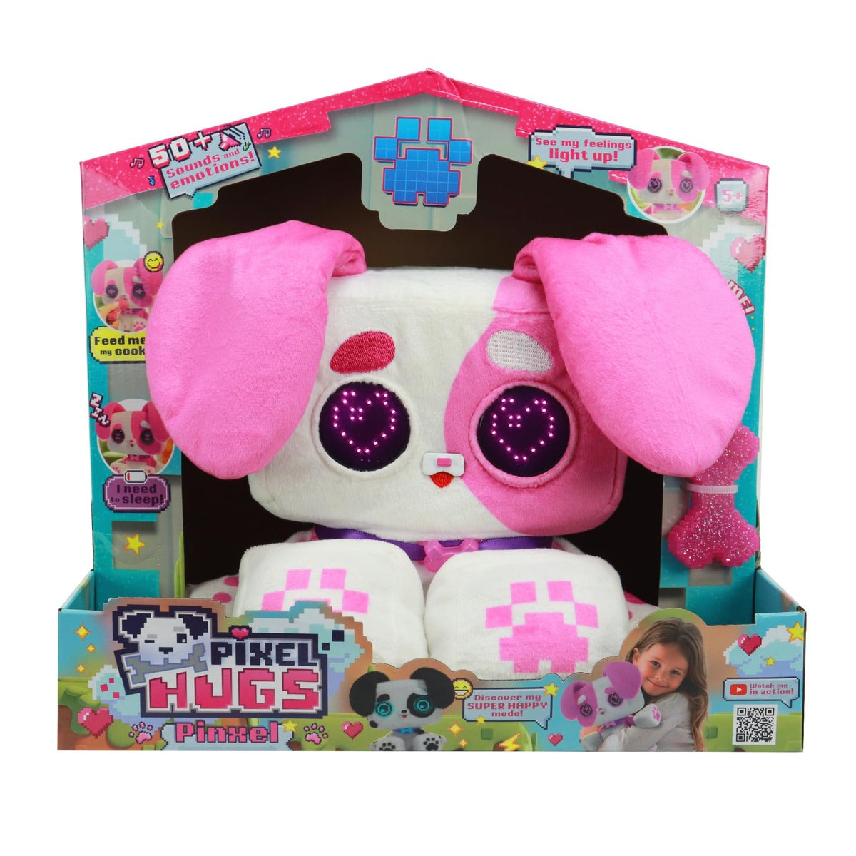 PIXEL HUGS Interactive Plush Puppy in Pink
