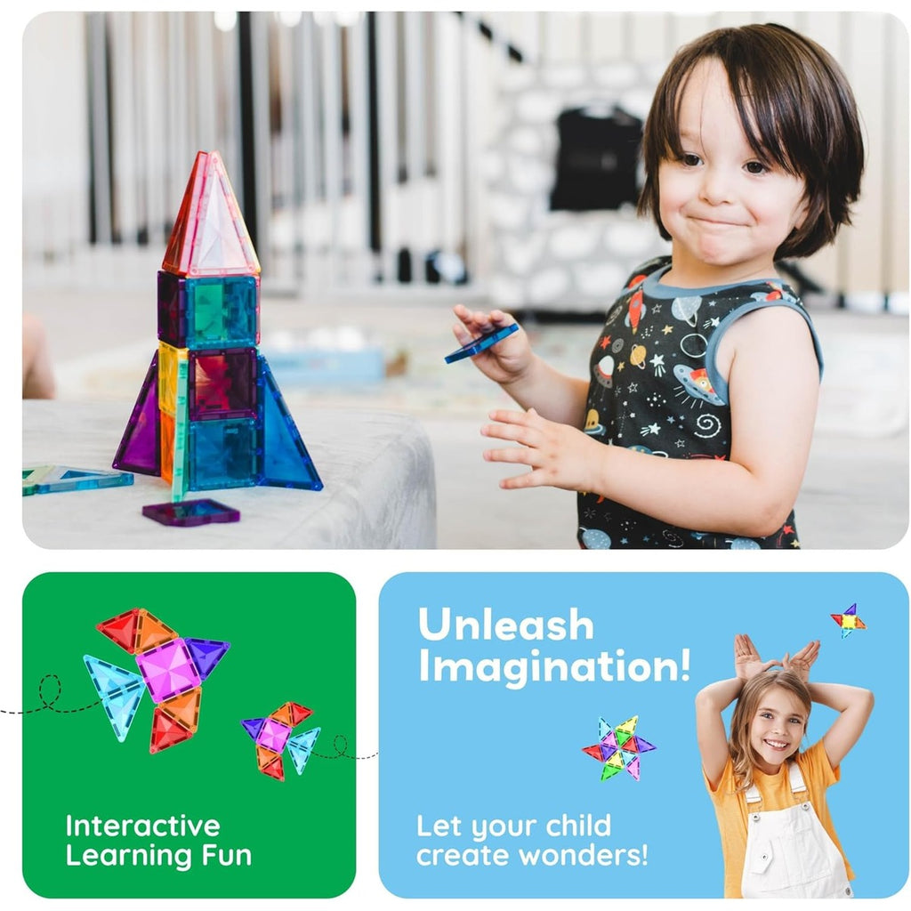 PicassoTiles 60 pcs Mini Magnetic Tiles Magnet Toys Travel-Friendly