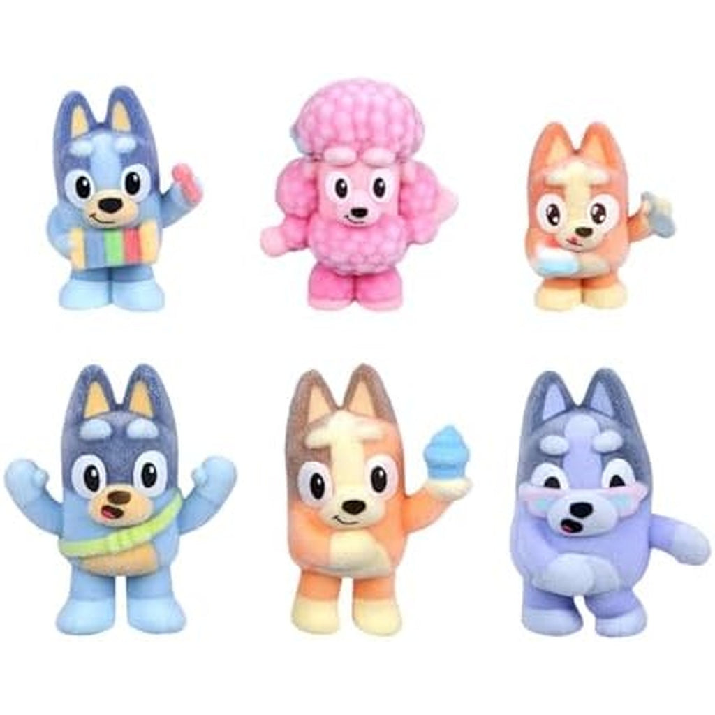 Bluey Fuzzies Deluxe Figure Pack. with 6 Specially Flocked Collectible Mini