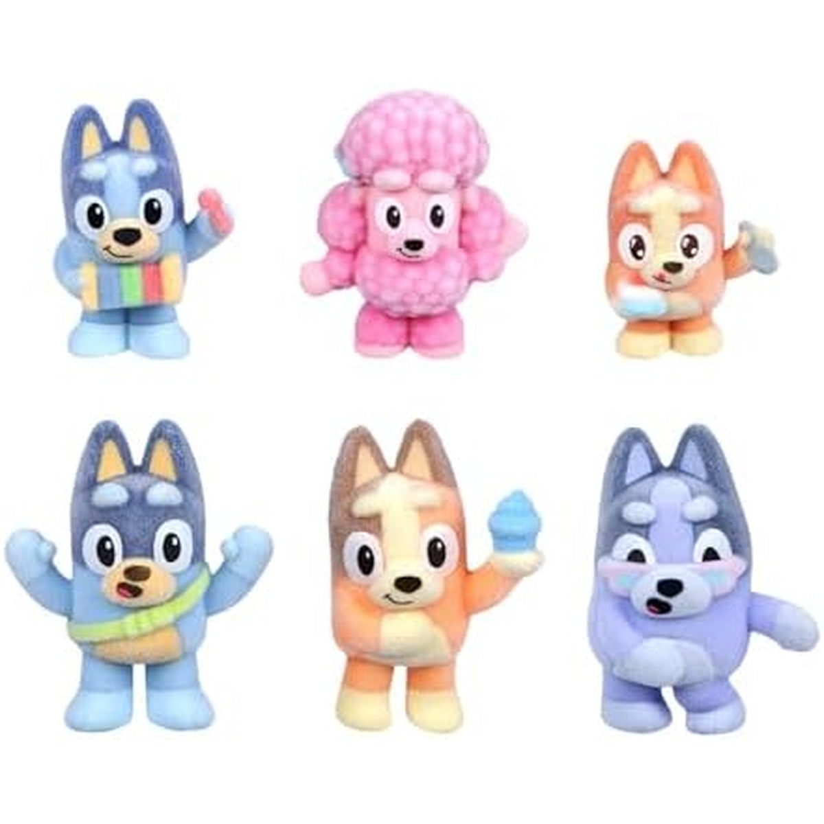 Bluey Fuzzies Deluxe Figure Pack. with 6 Specially Flocked Collectible Mini