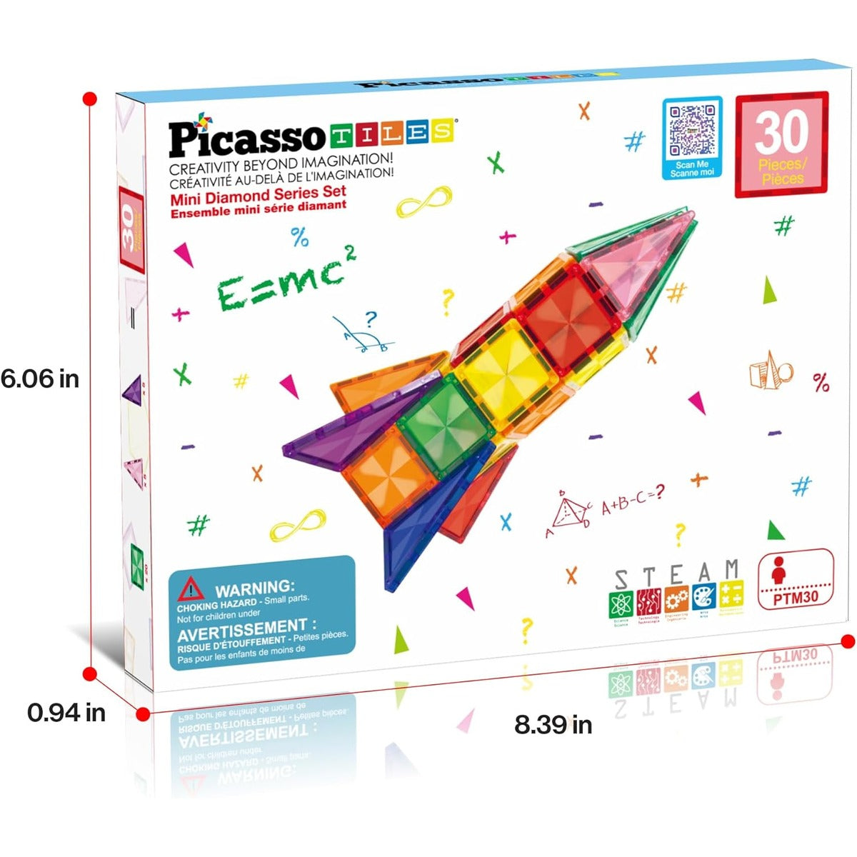PicassoTiles 30pcs Mini Size Magnetic Tiles Sensory Magnet Toys Diamond