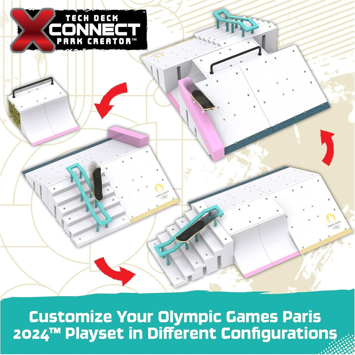 Tech Deck, Shane O'Neill's Olympic Games Paris 2024 Ramp Customizable X-Connect Park Creator Playset & Exclusive Fingerboard, Kids Toy for Ages 6+
