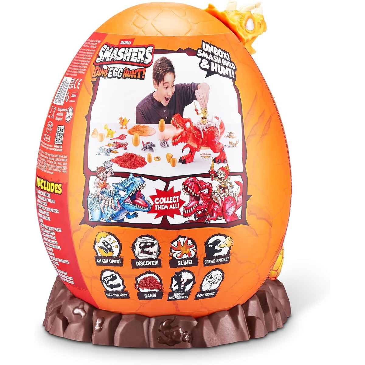 Smashers Dino Egg Hunt by Zuru, Includes Over 35 Surprises, Comes with Dino Light Up Egg, Dinosaur Figures, Slime, Sand, Mini Eggs, Collectible Toys for Kids to Smash and Build