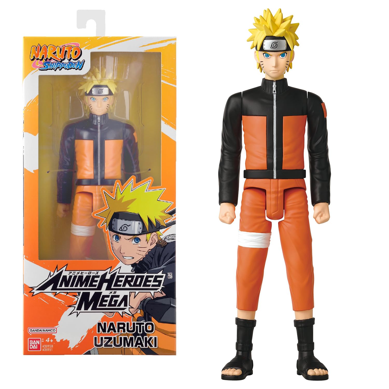 Bandai - Anime Heroes - Naruto Shippuden - Anime Heroes Mega Figure 30 cm - Naruto Uzumaki - Large Articulated Figurine - Manga Figurine - Official Naruto Licensed - Children's Toy 4+ - 38151 Naruto 30 Cm