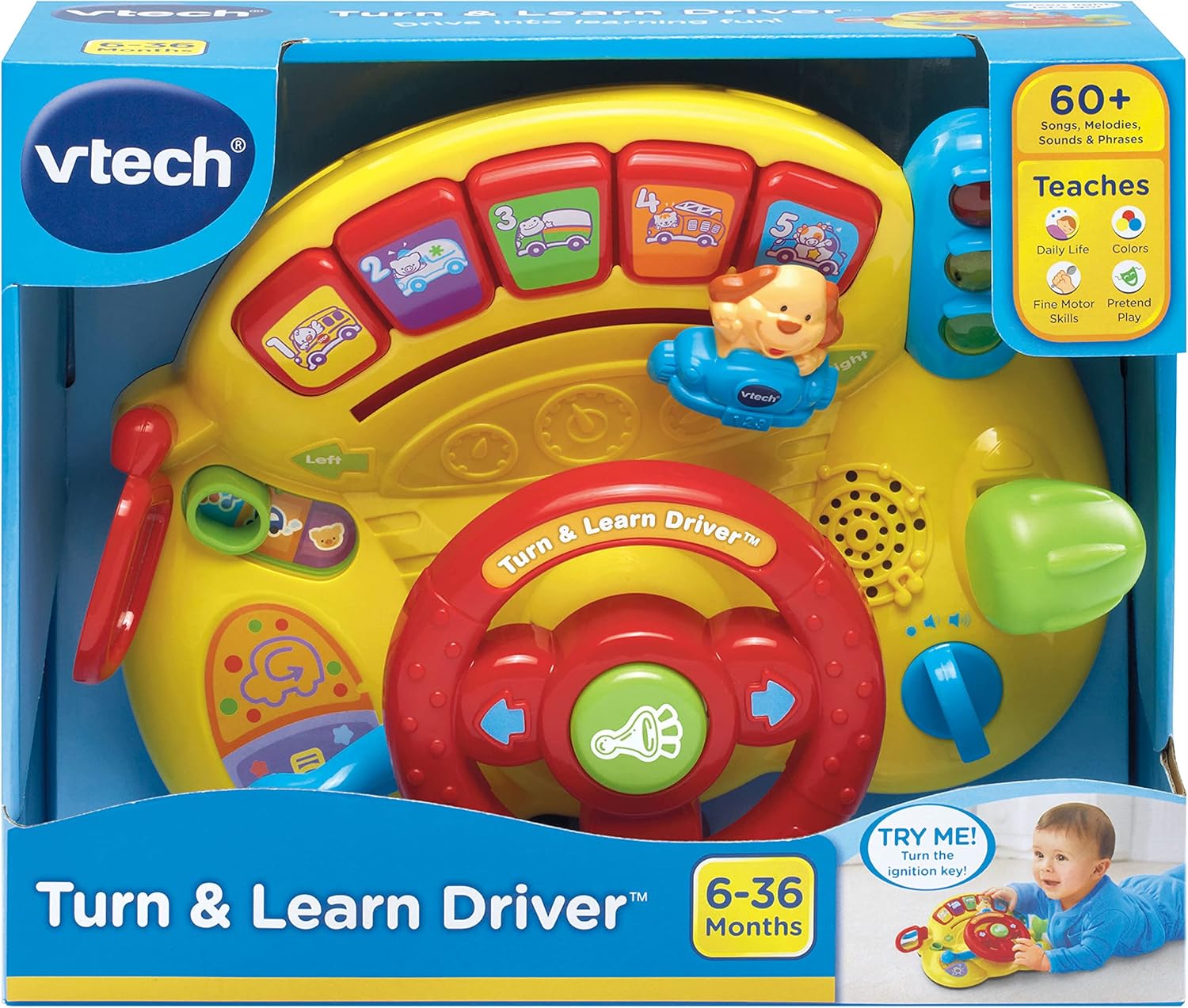 VTech Turn and Learn Driver, Yellow 10.8" x 4.3" x 8.9" Yellow