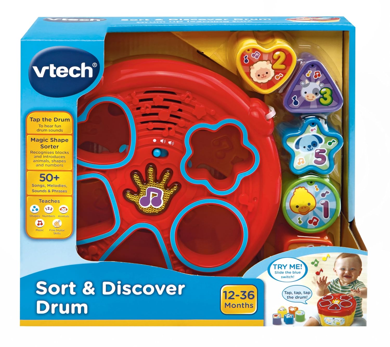 VTech Sort and Discover Drum, Musical Toy with Learning Games, Interactive Toy Suitable for Boys and Girls Aged 12 Months &amp; Over