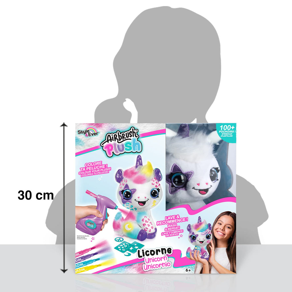 Canal Toys - Unicorn to Customise Airbrush Plush – Soft Toy Spray Art with Felt-Tip Pens and Stencils – 6 Years and Above – O