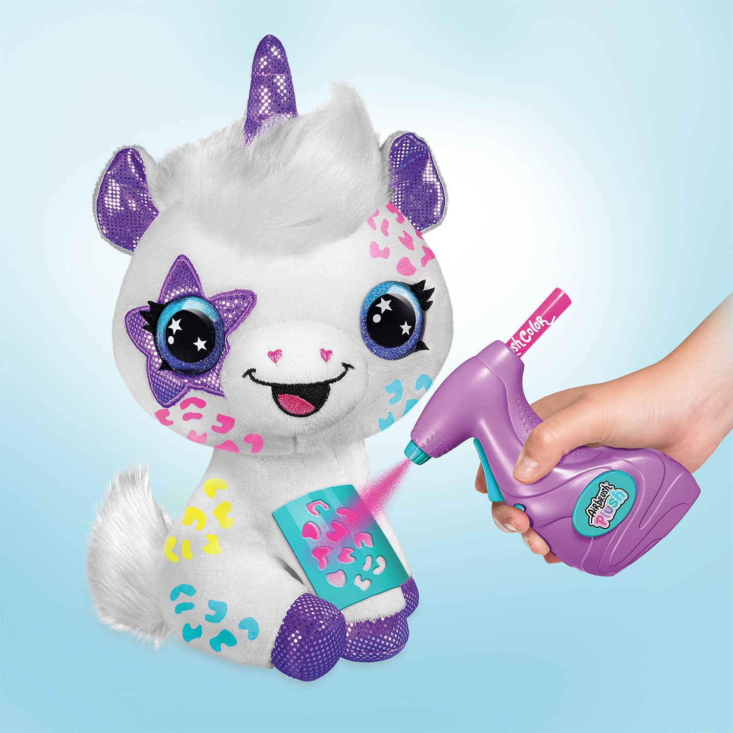 Canal Toys - Unicorn to Customise Airbrush Plush – Soft Toy Spray Art with Felt-Tip Pens and Stencils – 6 Years and Above – O